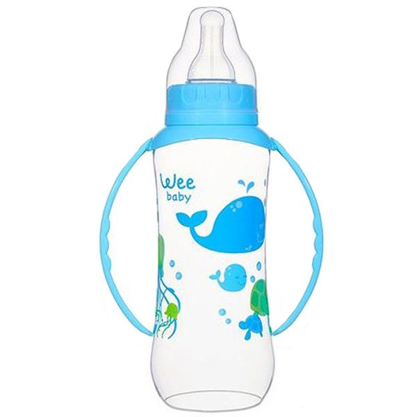 شیشه شیر پروپیلن دسته دار آبی وی 270 میلی لیتر