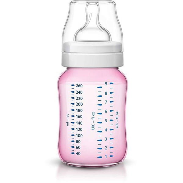 شیشه شیر کلاسیک پروپیلن آنتی کولیک صورتی اونت 260 میلی لیتر