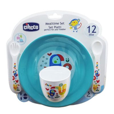 ست 5 تکه ظرف غذای کودک سیکو طرح طوطی سبز آبی